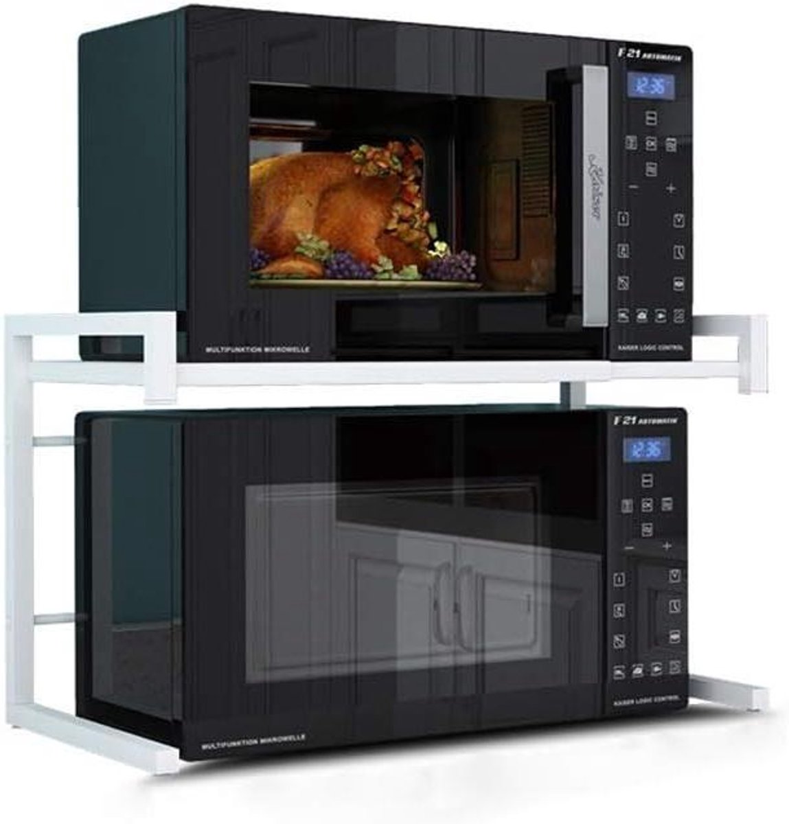 Keuken Plank - Magnetron Rek - Keuken Organiseren - Uitbreidbaar Ontwerp - 2 Niveaus - Zwart