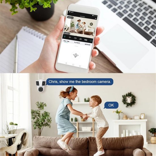 Beveiligingscamera Buiten - IP Camera WiFi - Huis Bewaken - Dubbele Lens Twee Schermen - 8MP FHD - Wit — afbeelding 2