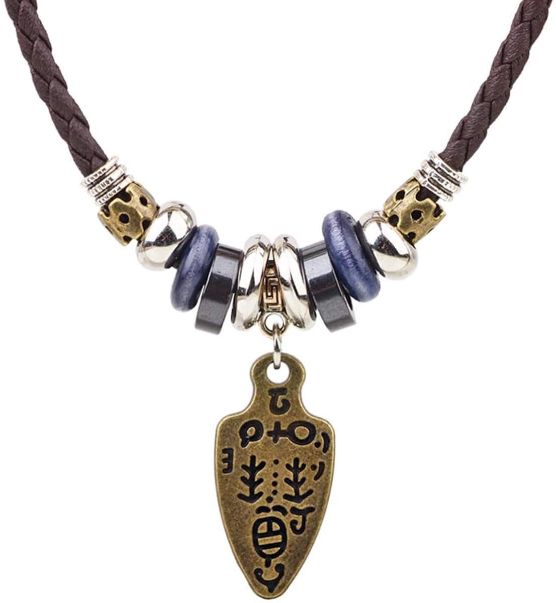 Dailygoody - Vintage Tribal Ketting - Boho Hippiestijl - 45 cm - Oude Muntjes - Wolf Tanden - Geflochten Kralen - Geschikt voor Heren en Vrouwen