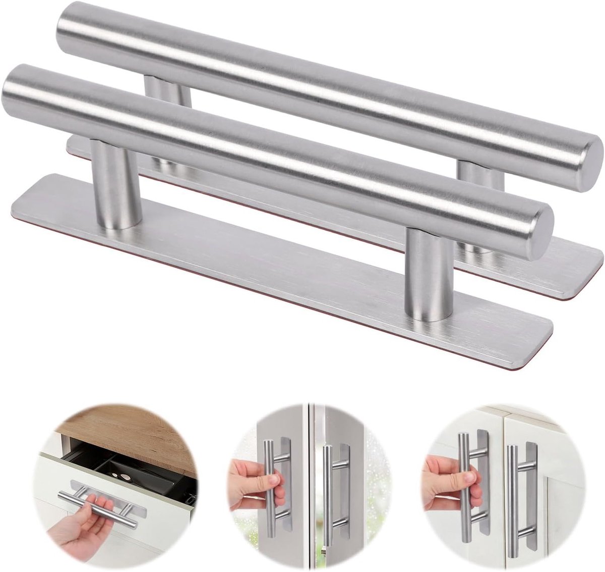 Zelfklevende Meubelgrepen 128mm Aluminium Kastgrepen voor Lades en Deuren, Geen Boren Nodig, Perfect voor Keuken en Kasten, Set van 2 (Zilver)