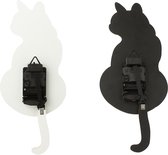 J-Line klok Kat - hout - wit/zwart - 2 stuks