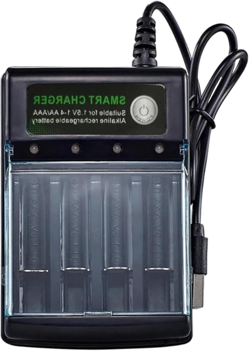 Batterij Oplader - AA AAA Lader - Batterijen Opladen - Slimme Laadtechnologie - 4 Slots - Zwart