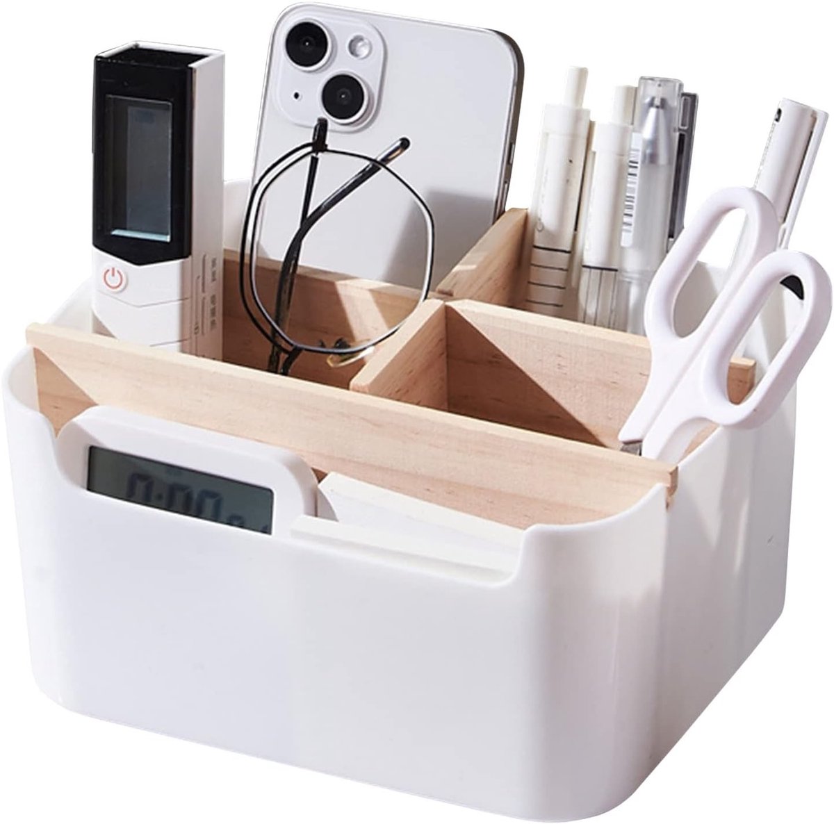 Bamboe Desk Organizer voor Kantoor, Multifunctionele Opbergdoos voor Kantoorbenodigdheden en Bureauaccessoires