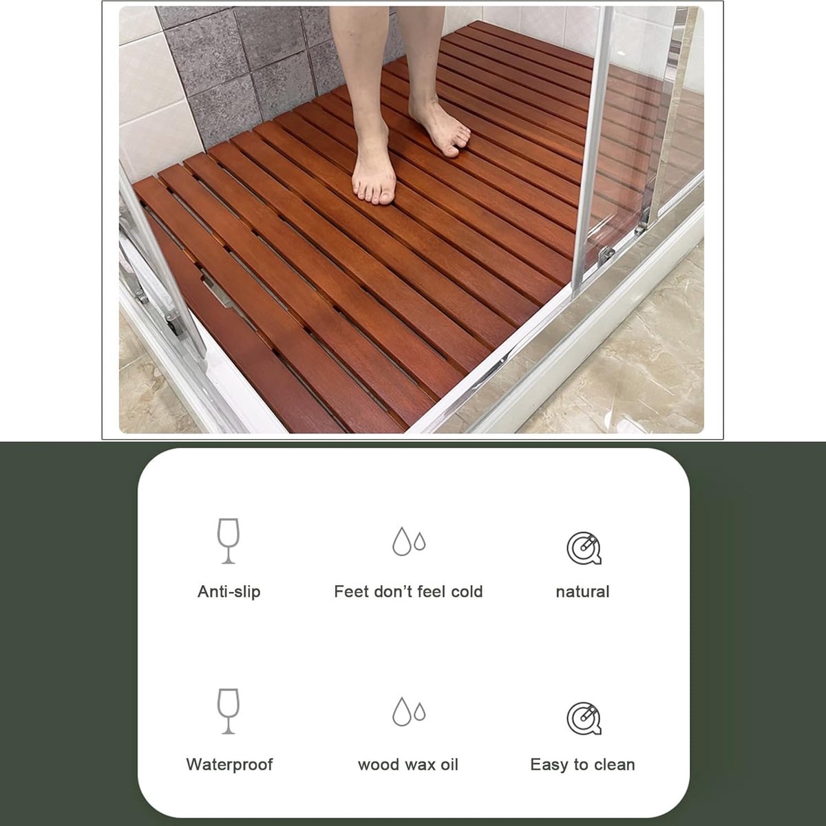 Houten Badkamermat - Vlonder Mat Bamboe - Douchen en Baden - Antislip en Sneldrogend - 45x80cm - Rood Walnoot — cadeau in Wonen & Interieur - foto 3