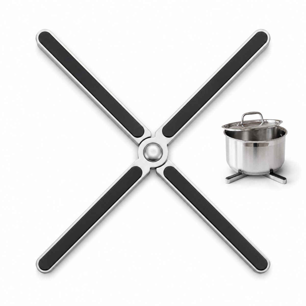 Baulk® - Pannenonderzetter – Onderzetters pannen – Opvouwbaar – Hittebestendig – Modern – 20cm – Zilver - Zwart