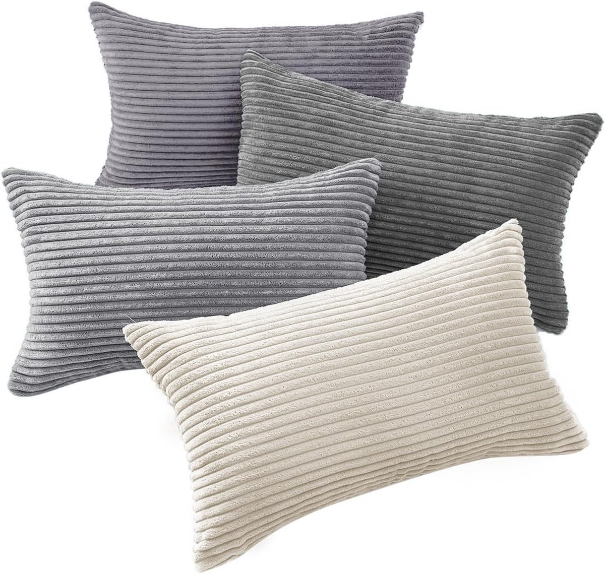 Decoratieve Kussenhoezen 30 x 50 cm Grijze Corduroy Velvet voor Woonkamer en Kinderkamer met Versteekte Rits en Elegante Afwerking