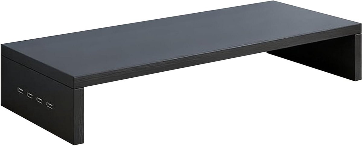 Monitorverhoger - Bureau Organiser - Opgeruimd Werken - Met 4 USB Poorten - 50x20x7.7cm - Zwart