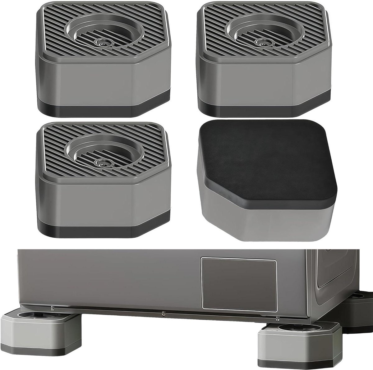 Anti-vibratievoetjes Wasmachine - Dempers Rubberen Blokken - Stabiliteit Verhogen - Geluidsreductie Antislip - 9 x 9 x 4.5 cm - Zwart