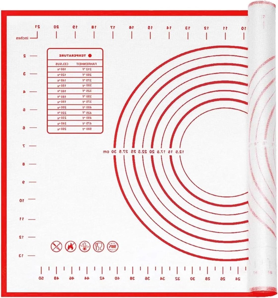 Kneedmat Silicone - Bakmat Deegmat - Bakken Deeg Rollen - Antislip Basis - 26 x 29 cm - Rood
