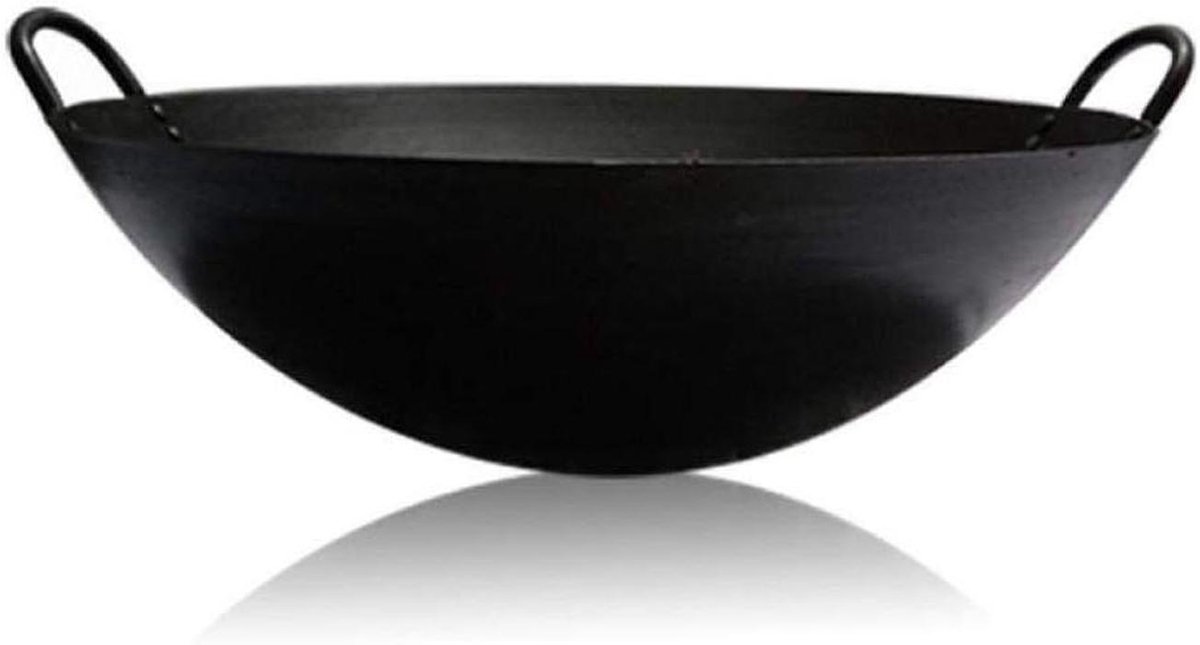 Gietijzeren Wok - Dubbele Oor Pan - Koken - Ongecoat - 40 cm - Zwart