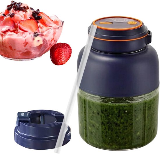 Draagbare Blender Beker - Persoonlijke Mixer - Onderweg Mixen - Hygiënische Mesunit - 16 x 15 x 16 cm - Blauw — afbeelding 5
