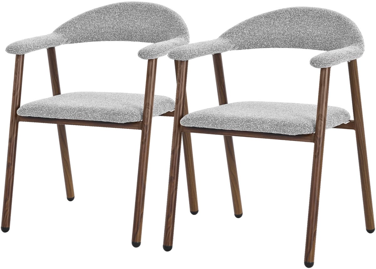ml-design Eetkamerstoelen set van 2 met armleuningen grijs keukenstoelen serie, comfortabele woonkamerstoelen met ergonomische rugleuning, gestoffeerde stoelen met geweven structuur, elegant stalen frame met houtlook voor eetkamer en keuken