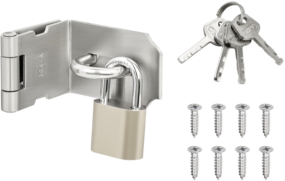 Dailygoody - Gate Lock - Anticorrosief - Veiligheidsslot - Binnendeuren en buitendeuren - Hangslot met sleutels - Inclusief schroeven