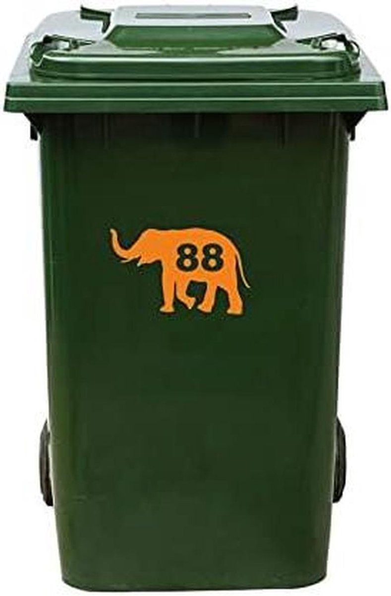 Kliko Sticker - Afvalbak Decoratie - Huis Nummer - Uniek Olifant Design - 14x23 cm - Oranje