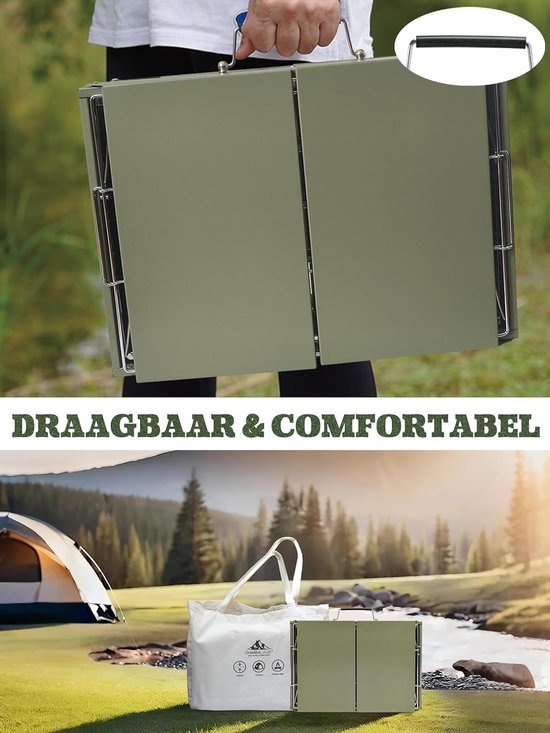 Houtskoolgrill Opvouwbaar 47 x 34 cm - Draagbare BBQ Grill voor Camping, Picknick, Tuin en Strand - Groen — afbeelding 4