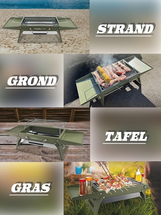 Houtskoolgrill Opvouwbaar 47 x 34 cm - Draagbare BBQ Grill voor Camping, Picknick, Tuin en Strand - Groen — afbeelding 3