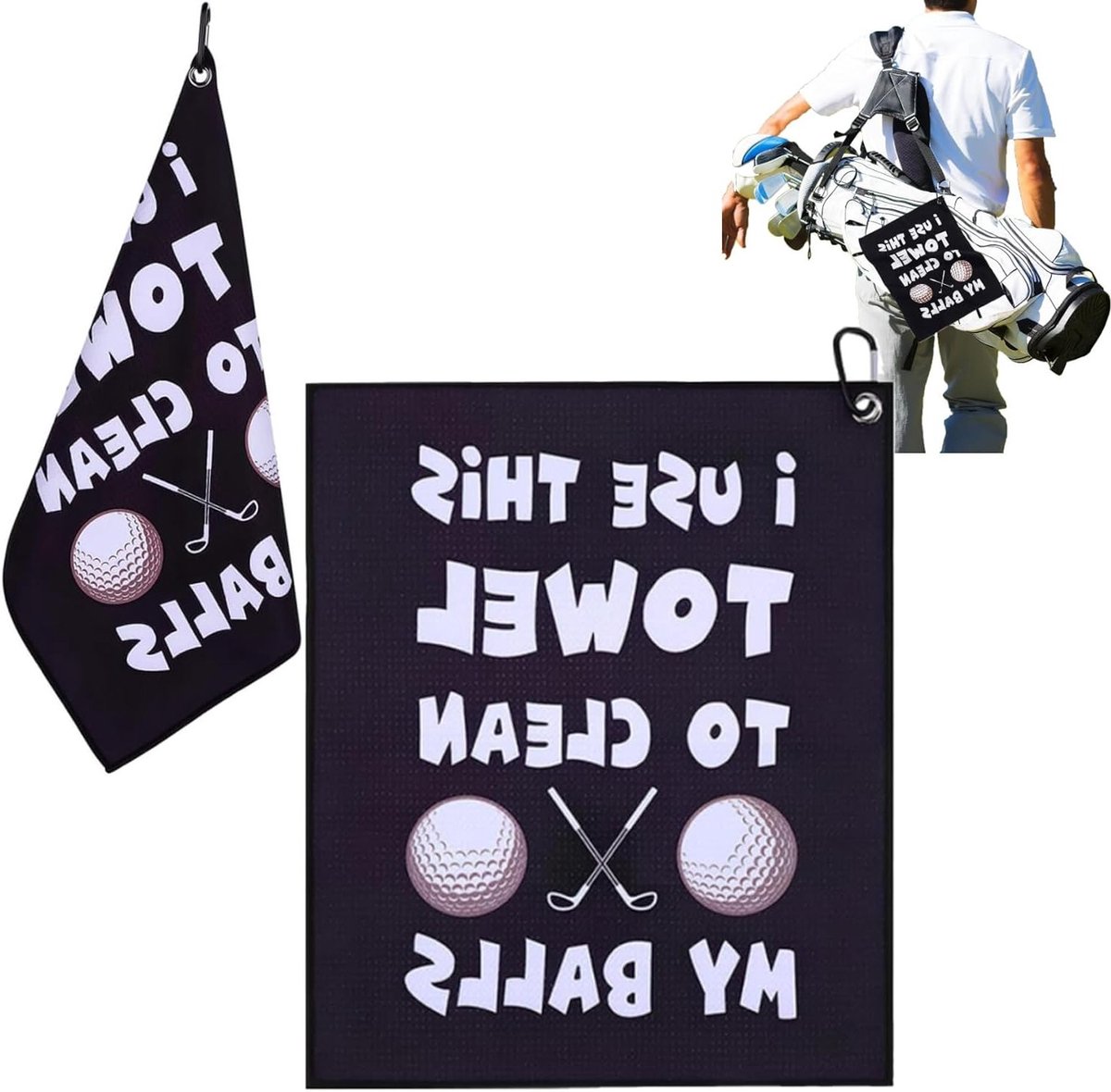 Grappige Golfhanddoek Set van 2, Gepersonaliseerde Microvezel Handdoek met Karabijnhaak, Ideaal voor Golf en Buitenactiviteiten
