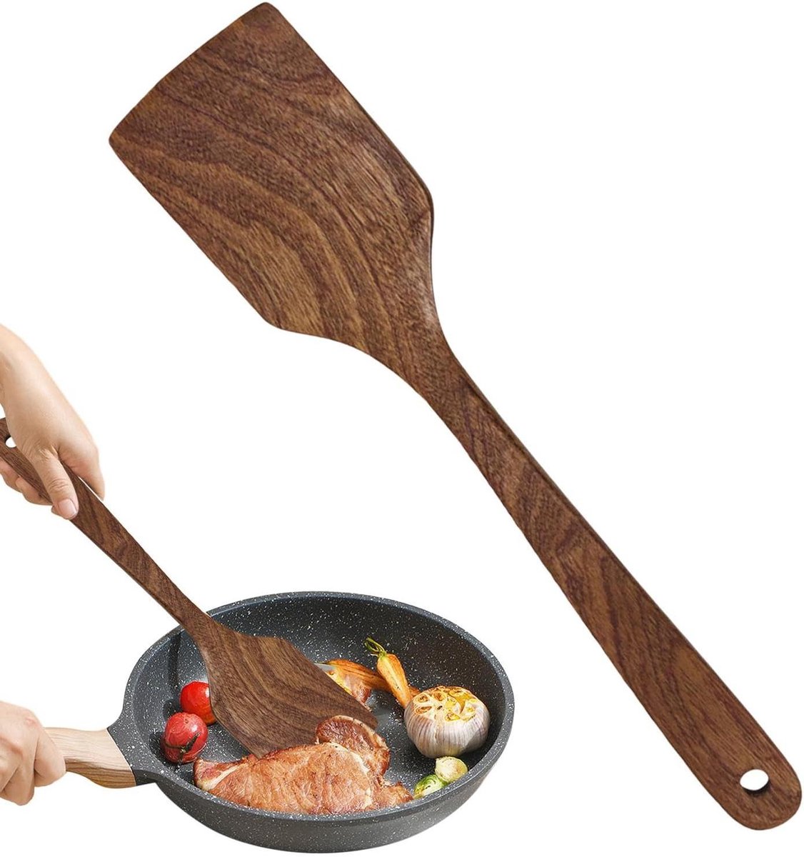 Houten spatel - Keukenspatel - Koken en bakken - Lange steel - 33 cm - Houtkleur