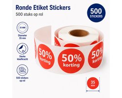 50% Korting Stickers 35 mm - 500 stuks op Rol - Kortingsstickers Afprijs Promotie Sticker - Actiesticker - Dappaz