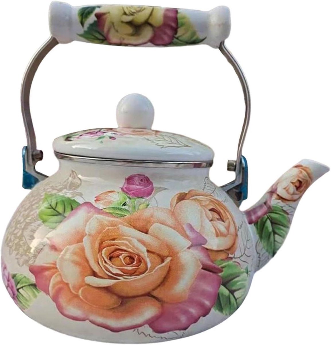 Waterketel Emaille - Theepot - Water Koken - Hittebestendig Materiaal - 2.5 Liter - Bloemmotief