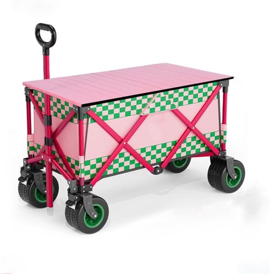 Opvouwbare Bolderkar - Strandkar Winkelkar - Buitenactiviteiten Vervoer - All-Terrain Wielen - 89x50x56-90 cm - Roze van Opvouwbare Bolderkar — afbeelding 5