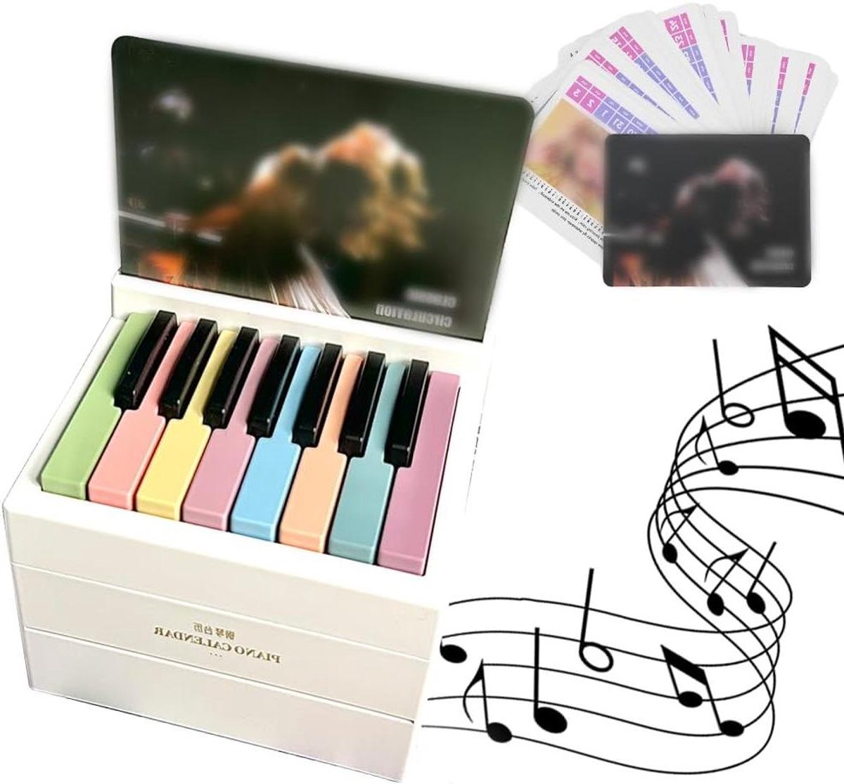 Pianokalender 2025 - Tafelkalender Muziek - Muziek Leren - Speelbare Noten - 11 x 9 x 9 cm - Wit