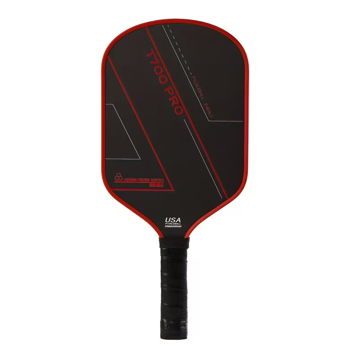Pickleball Paddle Racket – Koolstofvezel T700 – 16mm – Duurzaam & USA Approved - Controle En Spin - PickleballPaddle - Pickleball Racket - Geschikt Voor Volwassenen, Mannen En Vrouwen, Rood, Zwart