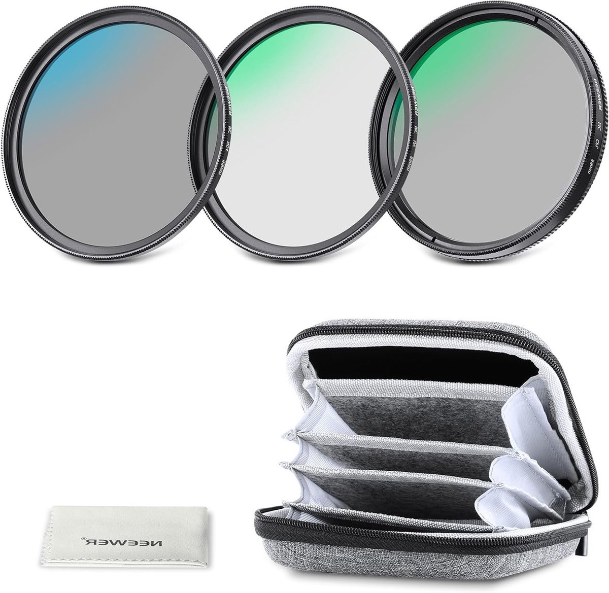 55mm UV/CPL/ND Hard Shell Lens Filter Set - Multi-Coated Optisch Glas, Aluminium Frame, UV, Circulair Polarisatiefilter en Neutraal Dichtheidsfilter voor Fotografie en Videografie