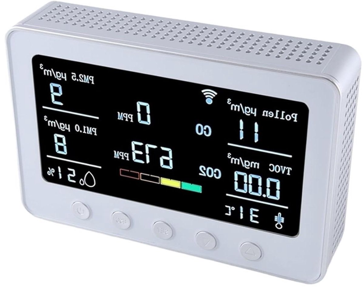 Luchtkwaliteit Monitor - Binnenluchtmeter - Binnenklimaat Meten - Wifi Connectiviteit - 500 Gram - Zilver