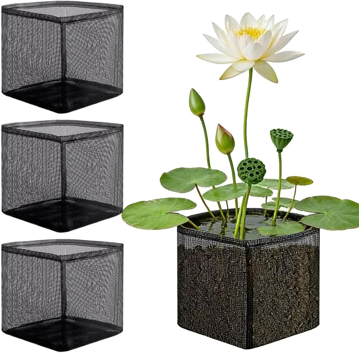 Plantenmanden Vijver - Waterplant Potten - Planten Ondersteunen - Ademend Mesh Gaas - 4 Stuks - Zwart