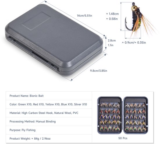 CozyVent Kunstvliegen Set 50 Stuks - Droge Vliegen voor Vliegvissen - Vliegvis Aas met Haken - Forel, Baars & Zalm — afbeelding 4