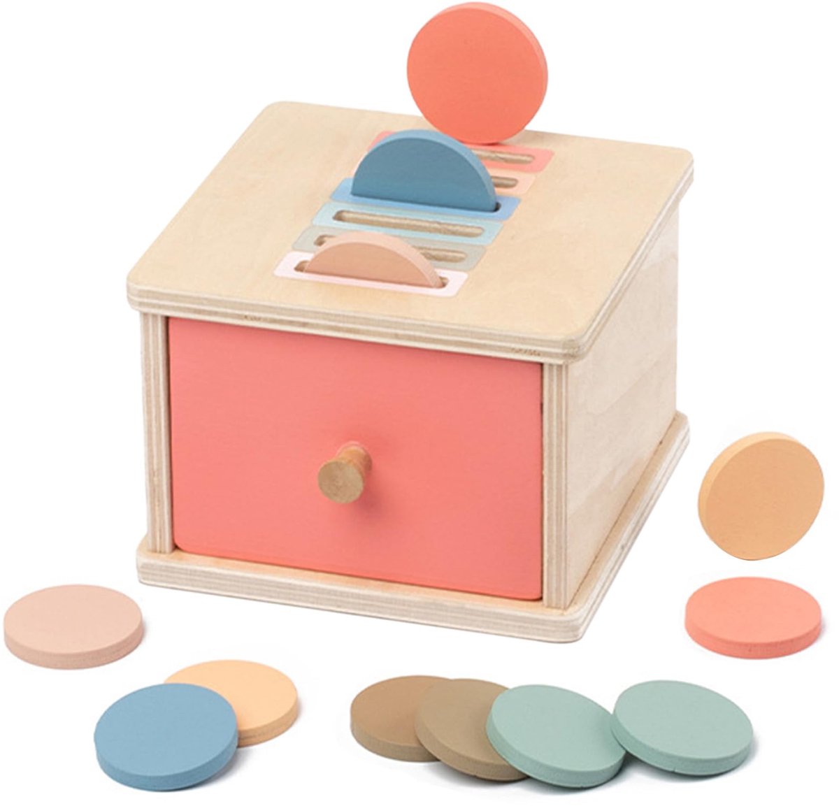 Montessori sorteerspeelgoed voor kinderen van 2-5 jaar - houten doos van 0,3 kg met permanente objecten - sensorisch speelgoed - vormsorteerder - educatief kleurensorteren - gooi- en speeldoos voor peuters en jongens - roze
