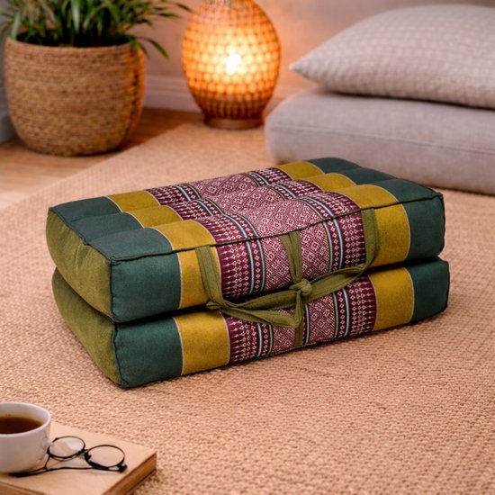 Opvouwbaar meditatiekussen - Thaise stijl - katoen & kapok - comfortabel zitkussen voor meditatie, yoga & mindfulness - handgemaakt en draagbaar van Merkloos — afbeelding 4