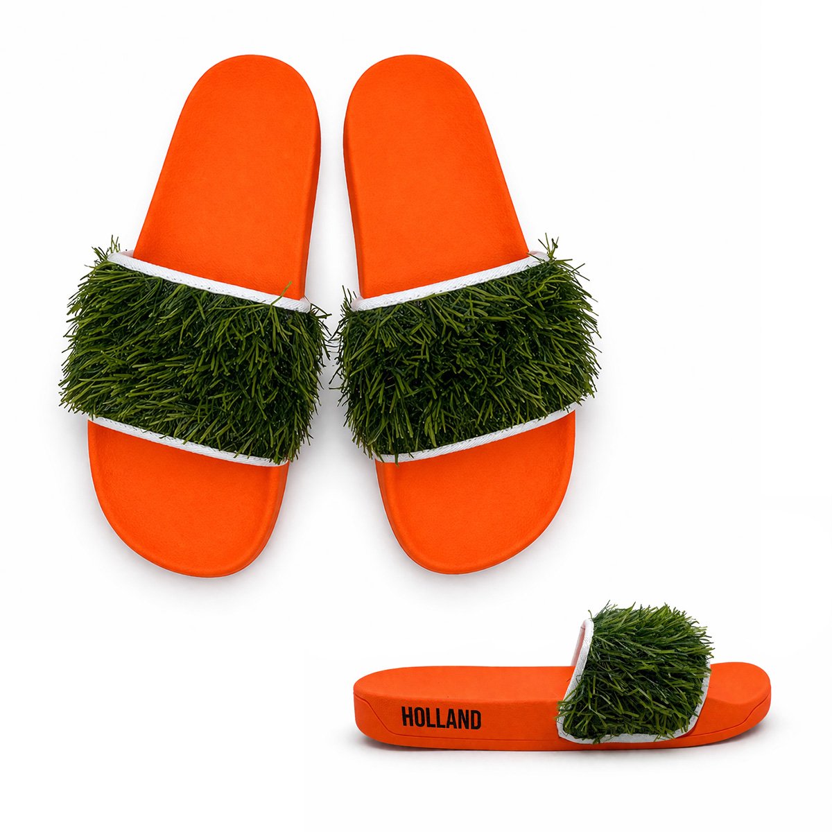 Oranje Holland Slippers met Gras - WK EK Supporter - Koningsdag - Badslippers - Uniek Design - Maat 42