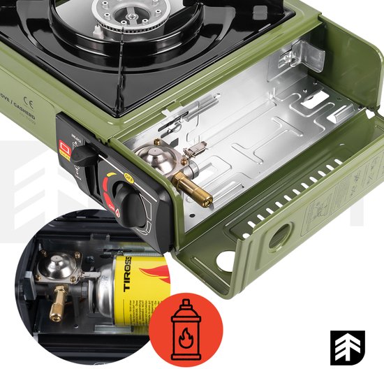 MOZY® - Draagbaar Gasfornuis - in Koffer - Groen - Antislip - Dubbele Gaspit - Tweepits Gastoestel - Camping Kooktoestel - Draagbaar Gasfornuis van MOZY — afbeelding 4