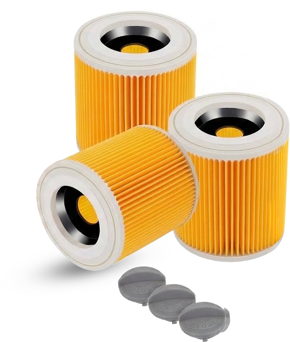 Tops Filterset 3x voor Kärcher WD1, WD2, WD3 & A-Series - Met Sluitschroeven – Nat & Droog Stofzuigerfilter – Tegen Fijnstof en Geuren