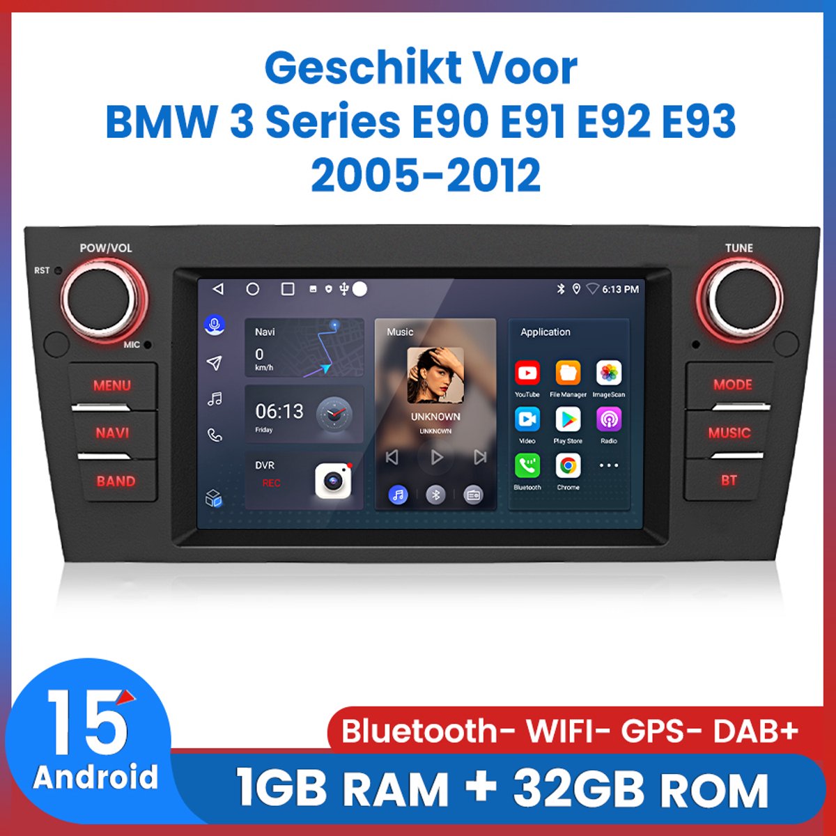 Awesafe Autoradio - Geschikt Voor BMW 3 Series E90 E91 E92 E93 2005 t/m 2012 - RAM 1GB + ROM 32GB - Android 15.0 Systeem - GPS Navigatie Bluetooth WIFI - Radio Scherm - 2005 2006 2007 2008 2009 2010 2011 2012