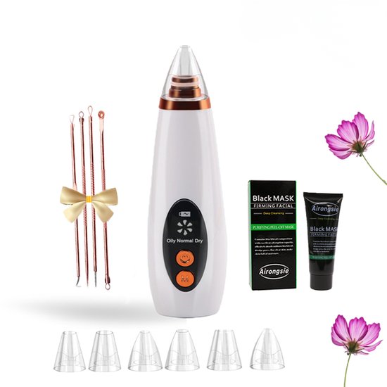 Premium Blackhead Remover I Poriënreiniger met 6 Opzetstukken Mee eters verwijderen | Acne | Comedonenlepels | Huidverzorging
