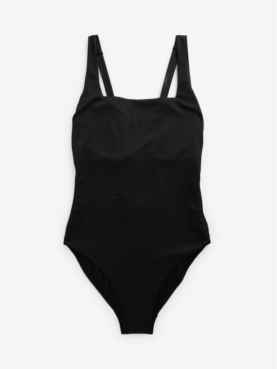 Next Dames - Buikcorrigerend DD+ badpak met beugel en vierkante hals - Zwart Black Textured