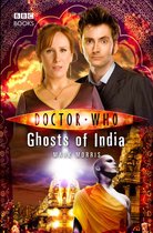 Doctor Who: Ghosts of India-boek met de Doctor en Donna voor een oranje-paarse achtergrond met een Boeddhistische tempel.