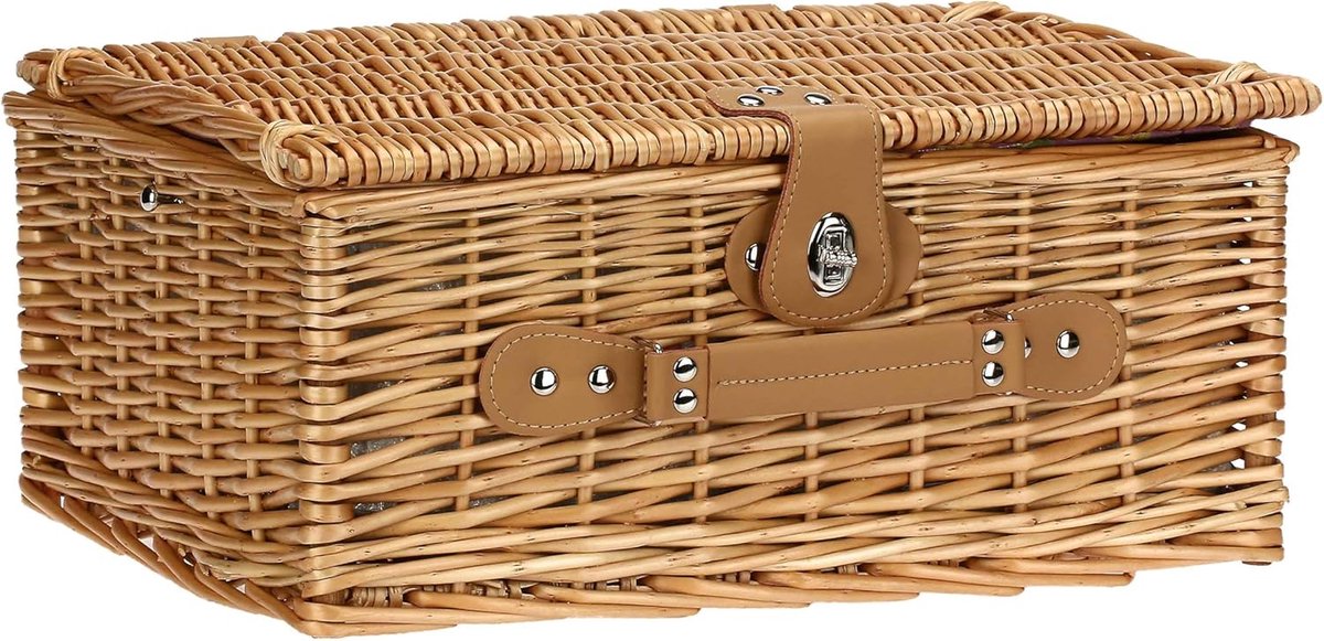 Picknickmand - Picknick Mandje - Boodschappenmand - Fruitmand - Winkelmand - Rieten Mand - Rieten, PU, Polyester - Bruin - 40 x 30 x 17 cm - van Imperatoris
