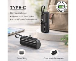 Universeel Draagbare Mini Power Bank FS Power Pack Mini Power Bank 5000mAh – Sleutelhanger Powerbank – Ultra Compact – Snelladen 2.1A – Type-C In/Output – Pocket Noodoplader voor Smartphone – Reizen & Onderweg-iPhone/Samsung Cadeau Nieuwjaar
