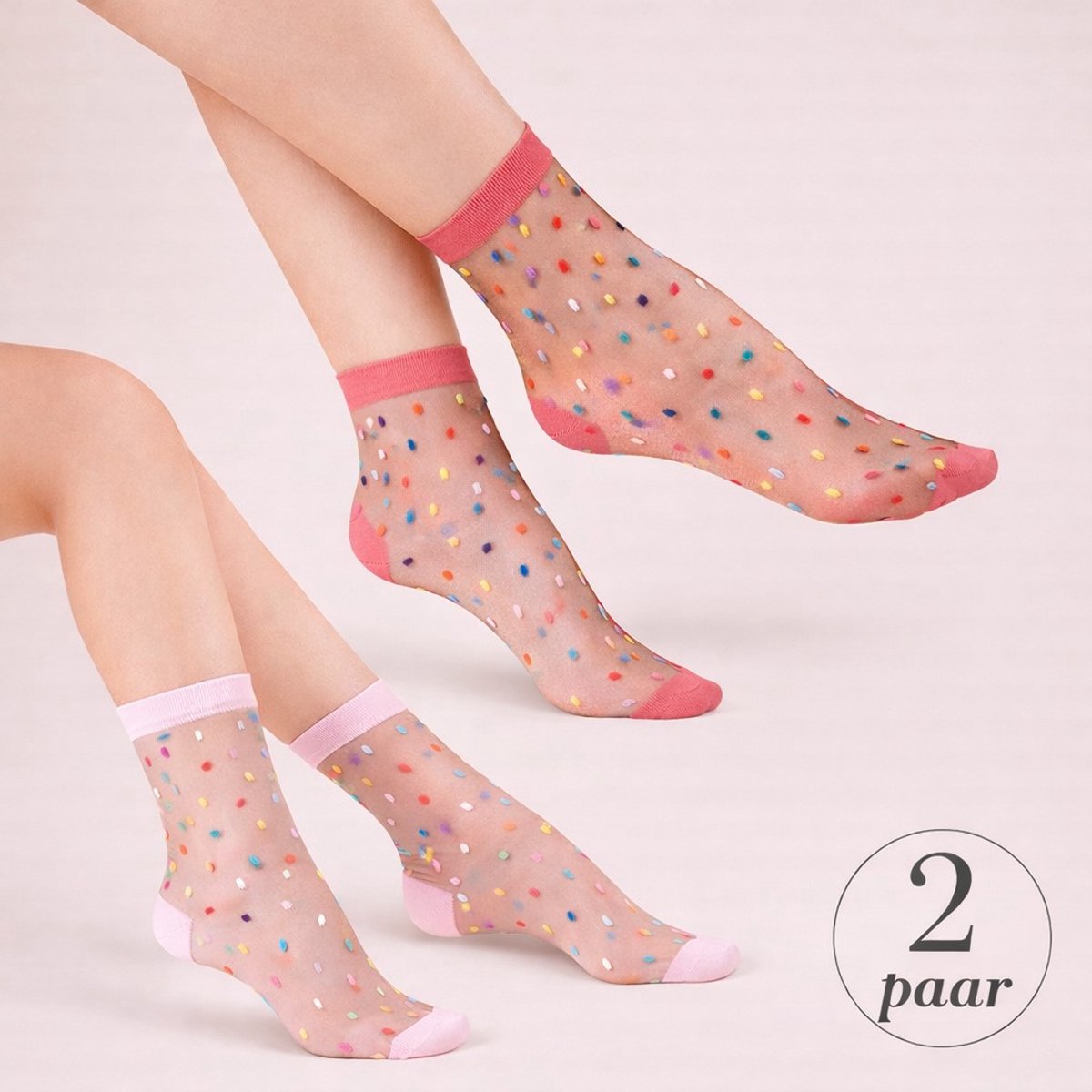 Panty sokjes Set (2 paar) – 20 Denier Confetti – Flamingo & Candy – Dames Pantykousjes – Maat 39-41 – Gabriella