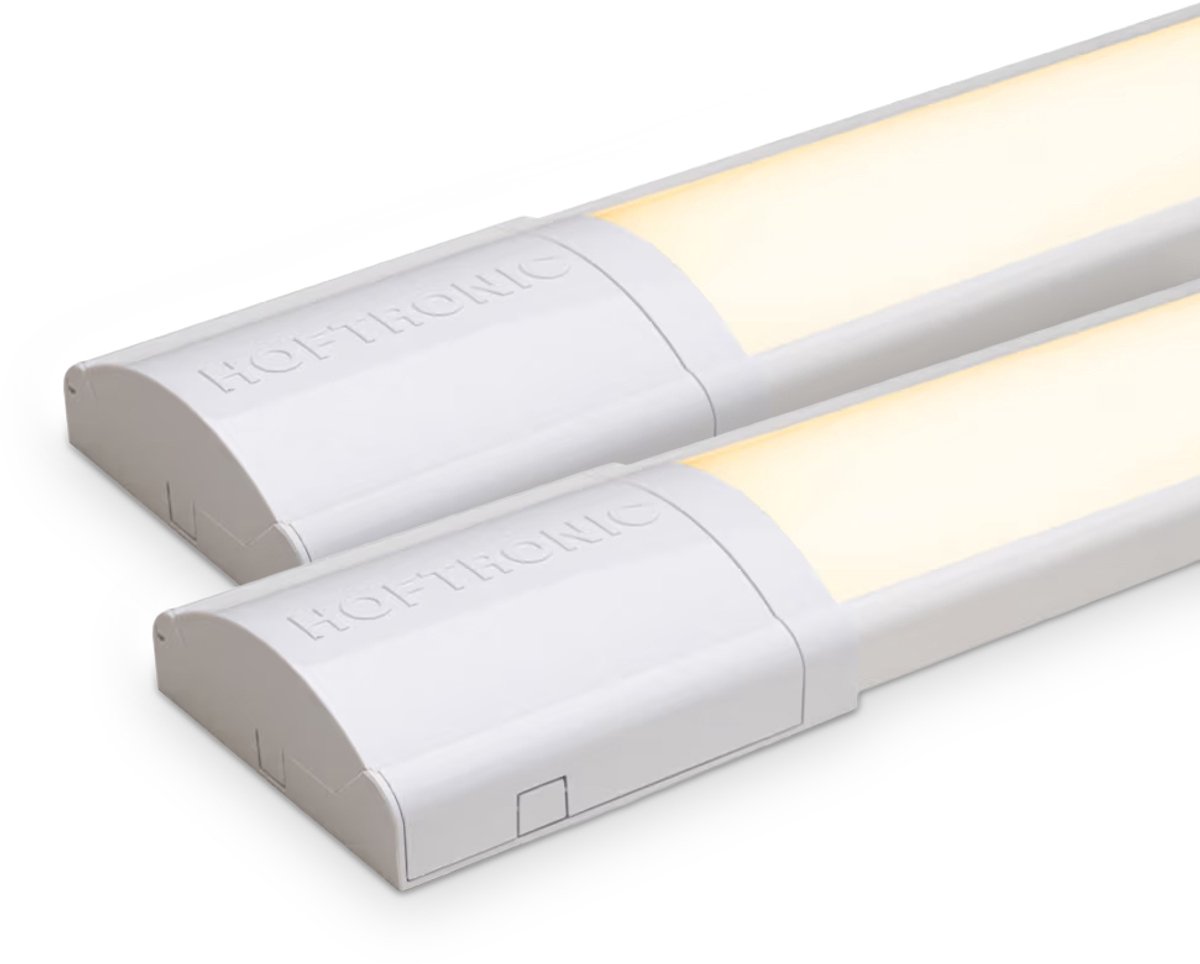 HOFTRONIC Set van 2 LED batten 60 cm – 18 Watt 2520 lumen – Warm wit 3000K – Flikkervrij – Koppelbaar – Polycarbonaat – IP20 – Onderbouwverlichting – 54.000 branduren