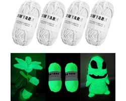 AUAUY Luminous Yarn, 4 Pieces Polyester Yarn Glow in the Dark for Crocheting, 50 Meters Knitting Yarn DIY Craft Yards for Art, Carpet Sweater Hat Scarf Gloves, Crafts and Sewing