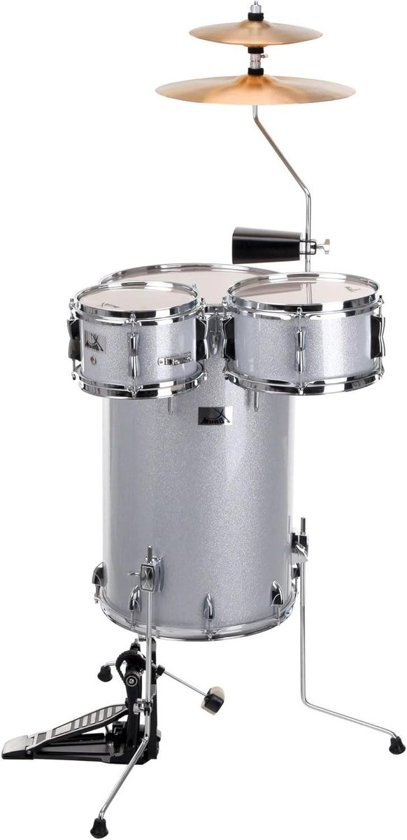 Cocktail Drumstel - Compleet Drumstel - Muziek Maken - 7-laags Esdoorn Ketels - 15 inch Bassdrum - Silver Sparkle
