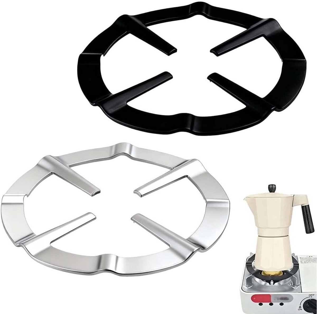 Ronde metalen gasring reducer voor moka pot, 2 stuks, geschikt voor gasfornuis, koffiezetter accessoires en kookgerei