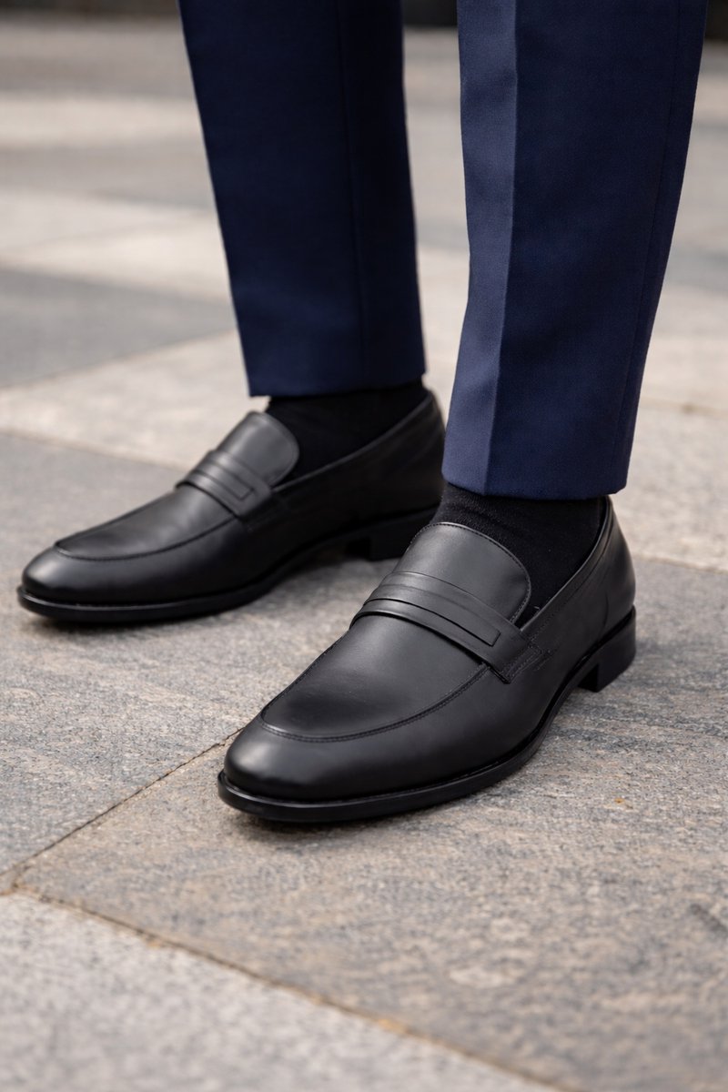 Loafers- Heren casual instappers- Nette schoenen 1180- Leer- Zwart 41