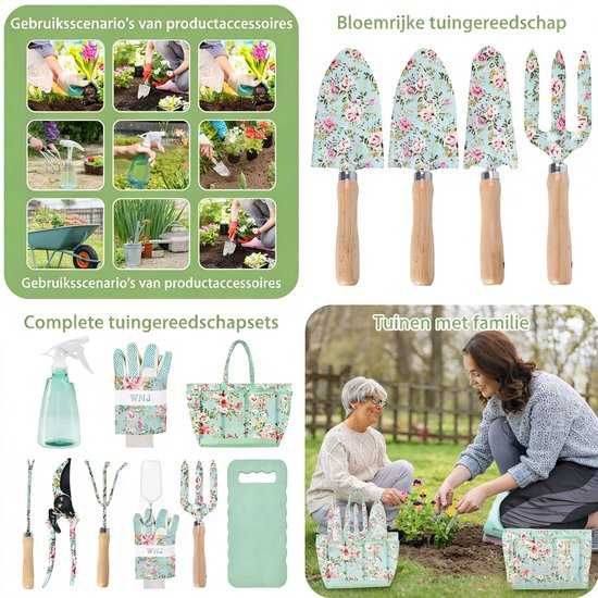 Gloovon® 10-Delige Tuingereedschap Set - RVS Handgereedschap met Tuintas - Inclusief Snoeischaar & Kniekussen - Bloemenprint van Merkloos	 — afbeelding 5