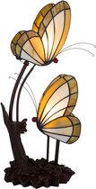 Tiffany tafellamp Vlinders - Crème-amber - H 45 cm - Glas in lood - Decoratieve figuurlamp - Warm licht | RORUVERA